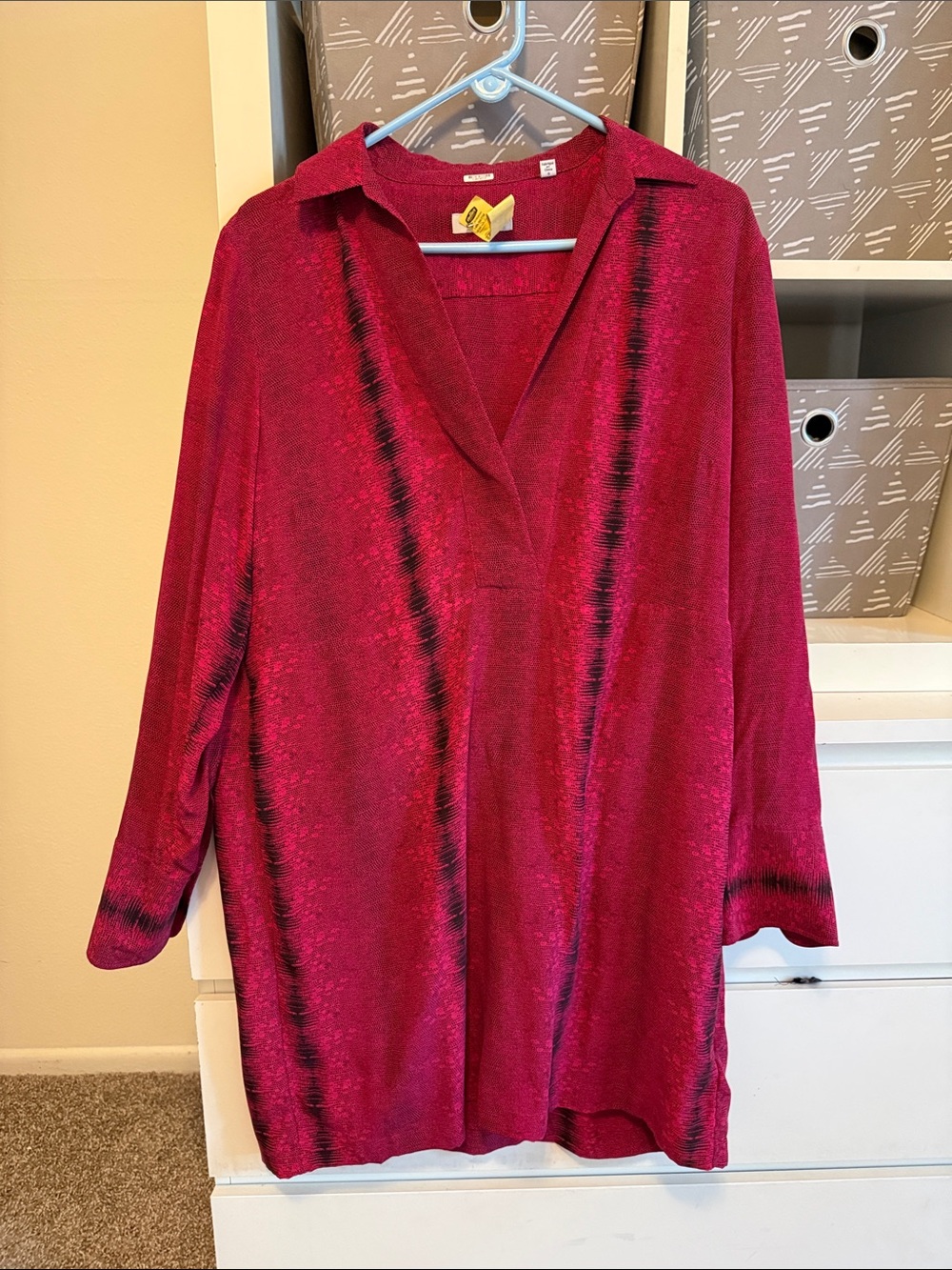 Silk  V-Neck Tunic with Black Accent Stripes